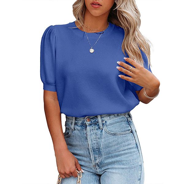 

Женский свитер топ с круглым вырезом базовый вязаный пуловер легкий повседневный Seoria, Peacock Blue