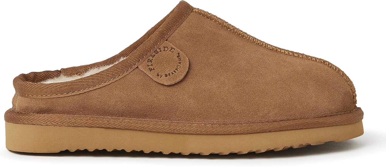 Тапочки Fireside от Dearfoams для детей и взрослых, модель Dempsey с натуральным мехом, для дома и улицы Fireside By Dearfoams, Chestnut — фото 4