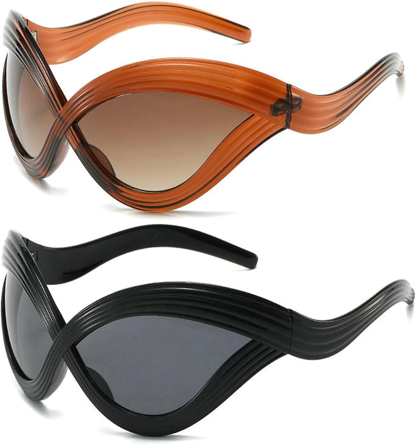 

Солнцезащитные очки Helena Y2K, футуристические солнцезащитные очки с обтекаемой формой, модные для мужчин и женщин, защитная маска-козырек, очки в стиле хип-хоп, Black+brown