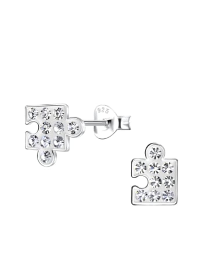 

Alexander York Серьги-гвоздики PUZZLE с белыми кристаллами из серебра 925 пробы, комплект из 2 штук