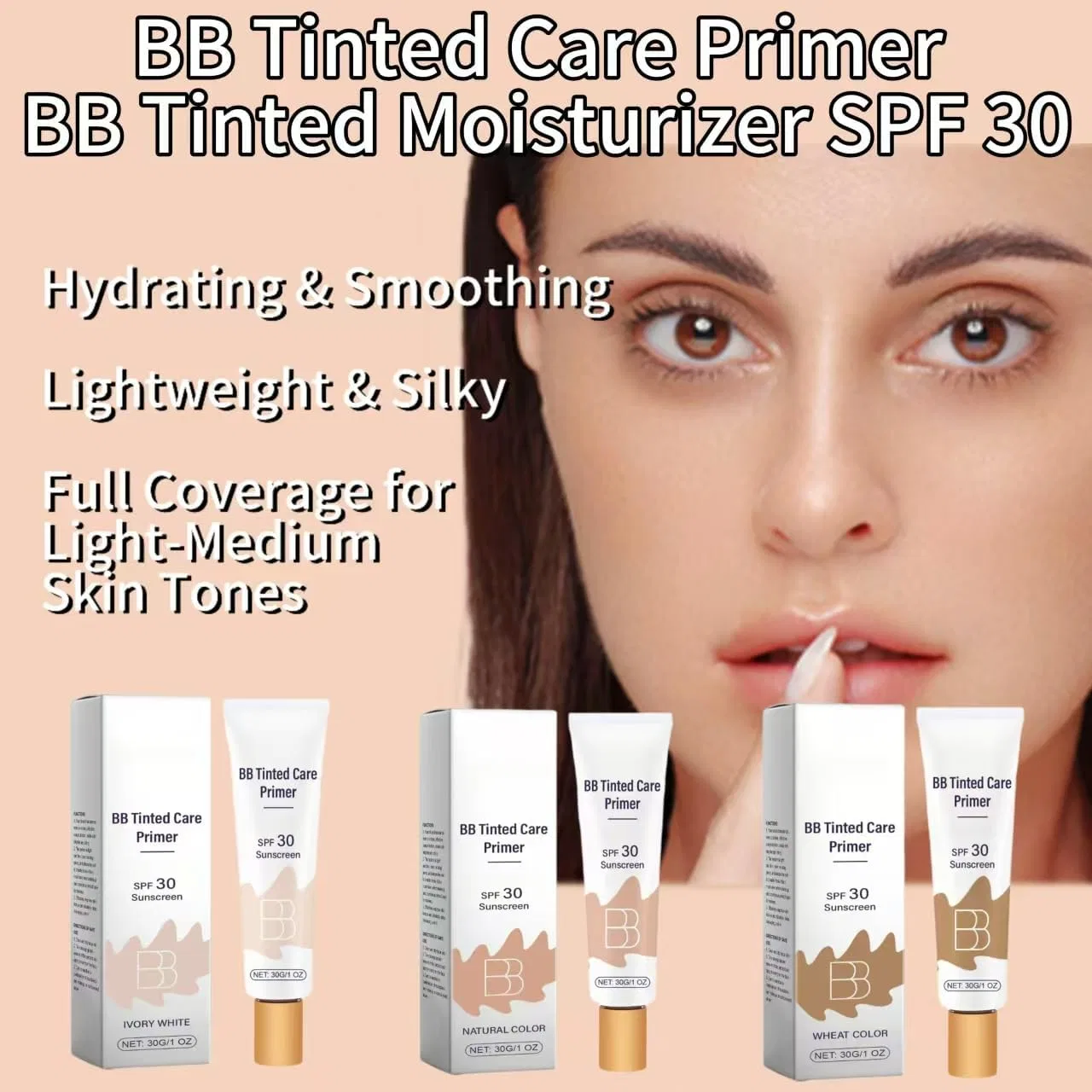 BB-крем с SPF 30, увлажняющий, Generic, 2 шт., слоновая кость — фото 2