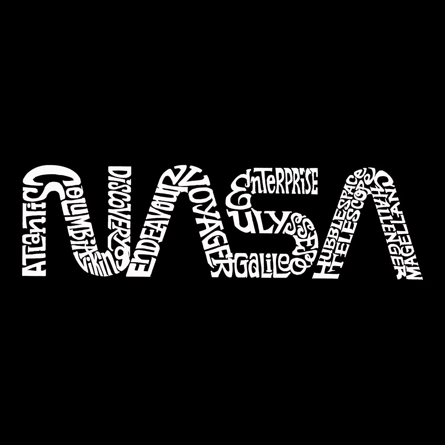 

NASA Worm - мужская футболка с рисунком Word Art LA Pop Art, черный