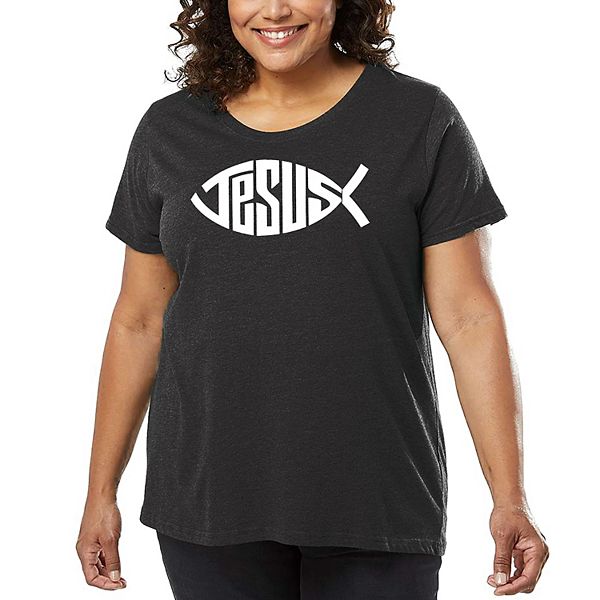 

Футболка с принтом для женщин plus size - christian jesus name fish symbol La Pop Art, Grey, Серый, Футболка с принтом для женщин plus size - christian jesus name fish symbol La Pop Art, Grey