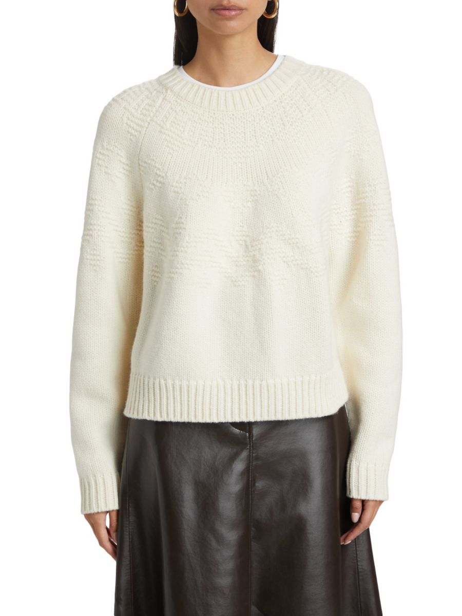 

Шерстяной свитер с узором фэр-айл и фактурным реглан Vince, белый