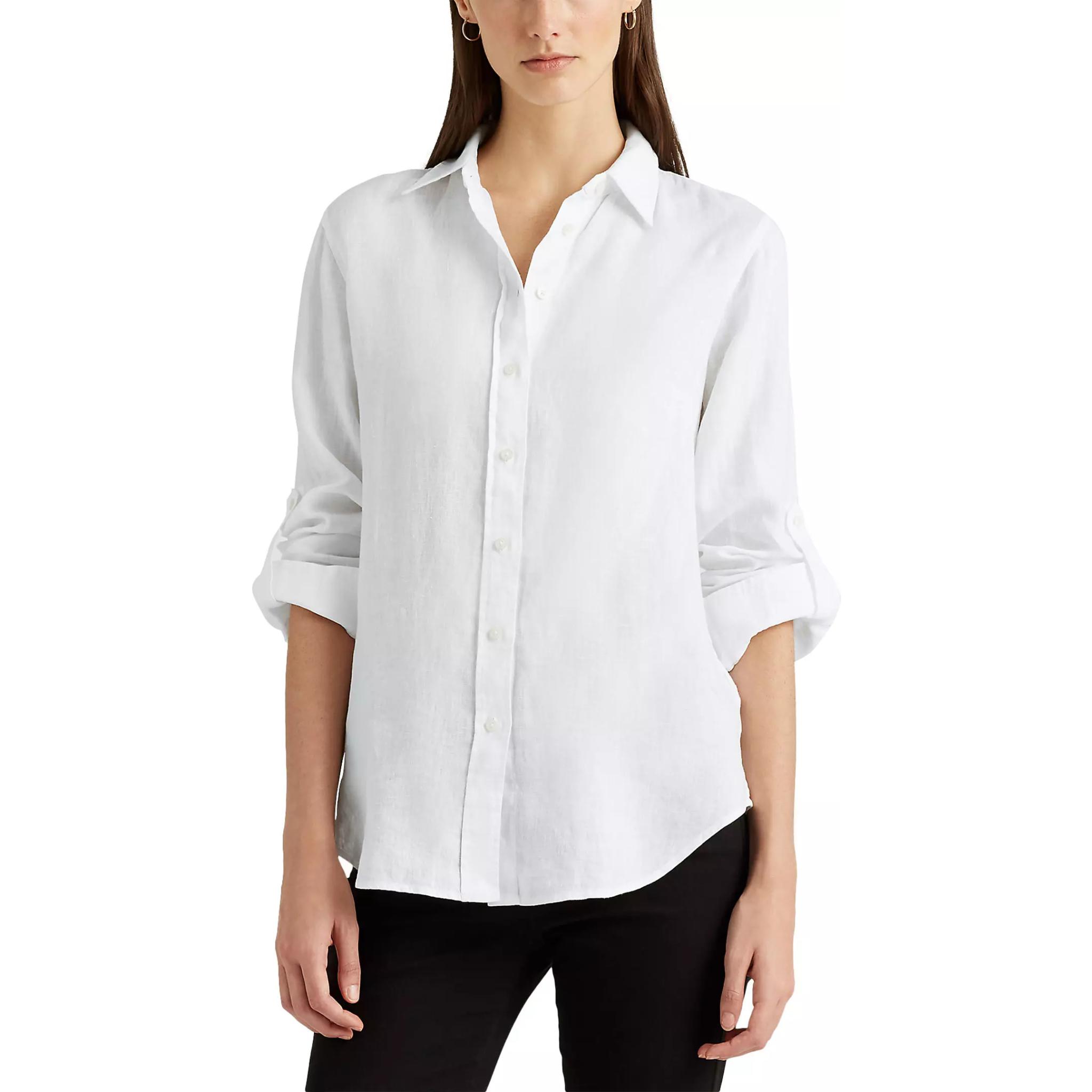 Рубашка Lauren Ralph Lauren Relaxed Fit с рукавами на манжете Polo Ralph Lauren, белый — фото 4