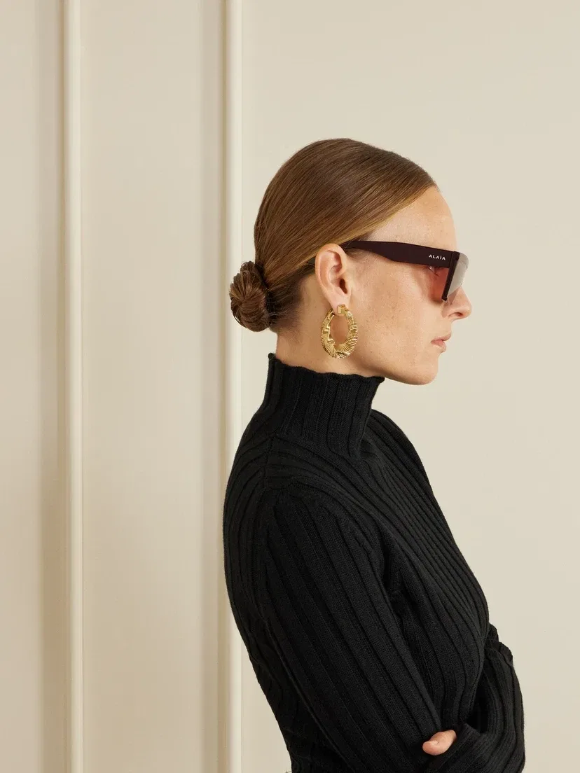 Солнцезащитные очки в ацетатной оправе D-формы ALAÏA EYEWEAR, бордовый — фото 4