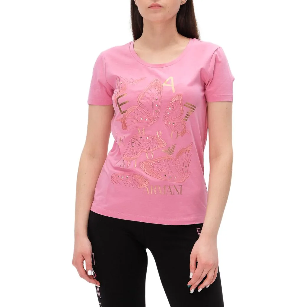 EMPORIO ARMANI EA7 Футболка с анималистичным принтом для женщин Pink — фото 3