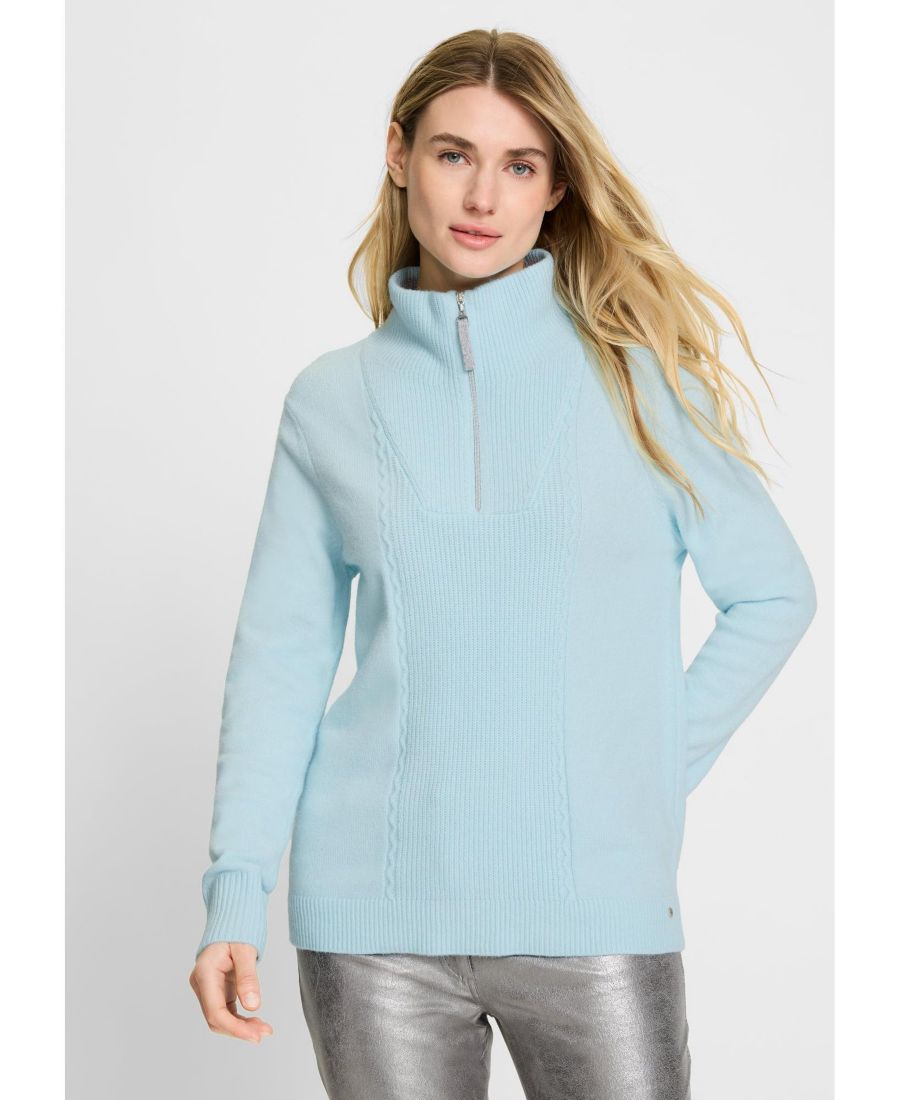 

Женский свитер с воротником-стойкой и молнией на четверть длины Olsen, Satin blue melange