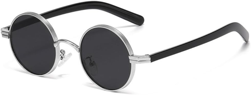 

Ретро маленькие круглые металлические панк-солнцезащитные очки для женщин и мужчин с защитой от УФ-излучения UV400 и прозрачными линзами, модная оправа TVTBBVV, Silver Black