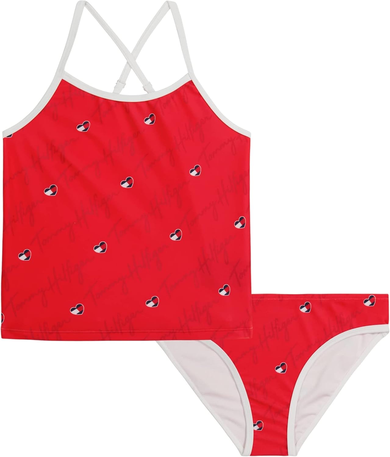 

Раздельный купальник-бикини Tommy Hilfiger для девочек с защитой от солнца UPF 50+, быстросохнущий, Chinese Red Script