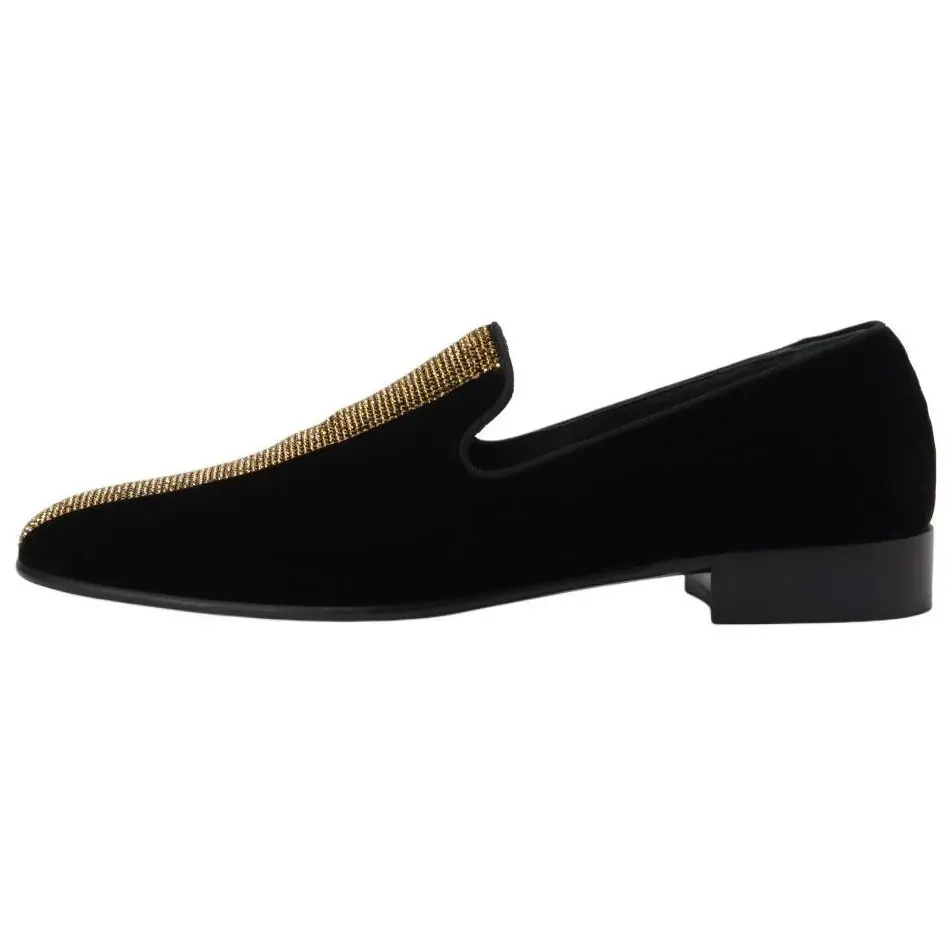 

Туфли-лодочки из бархата с отделкой смокинг и стразами Giuseppe Zanotti