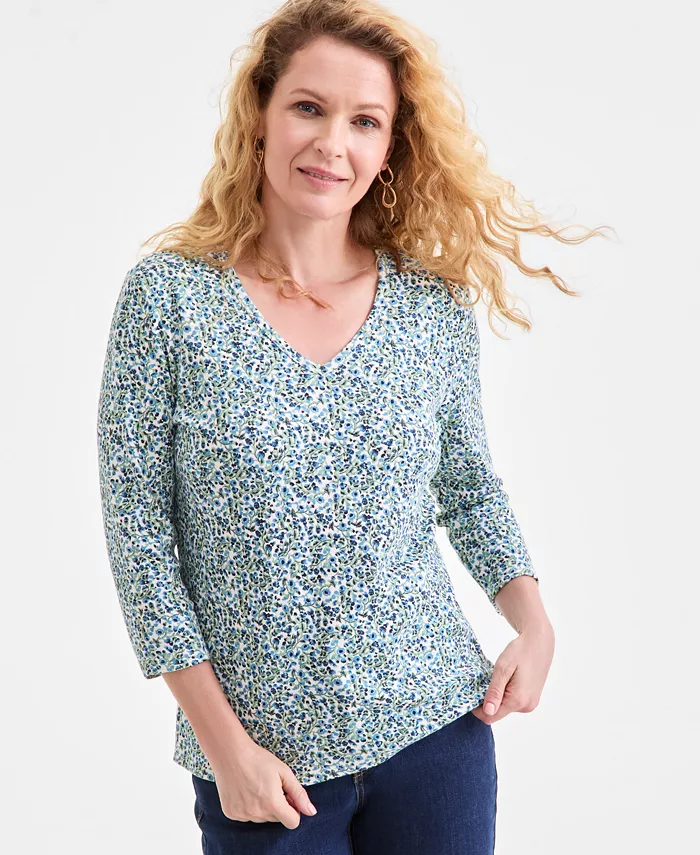 

Женский вязаный топ с V-образным вырезом и рукавом 3/4 Style & Co, зеленый