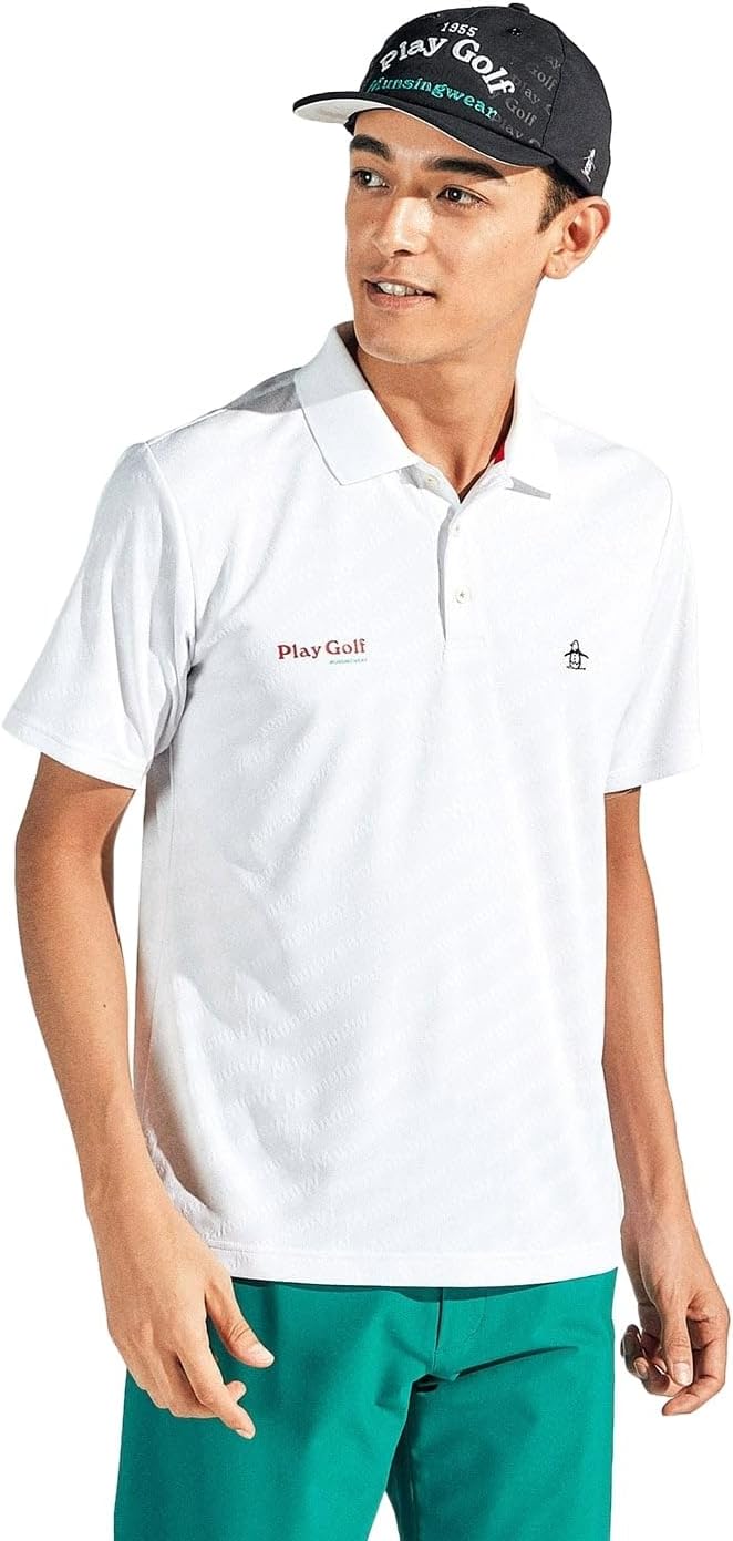 

Мужская рубашка с коротким рукавом Munsing Wear MG5SHS57M, воротник, жаккардовый логотип, влагоотводящая, быстросохнущая, эластичная, для игры в гольф Munsingwear, белый