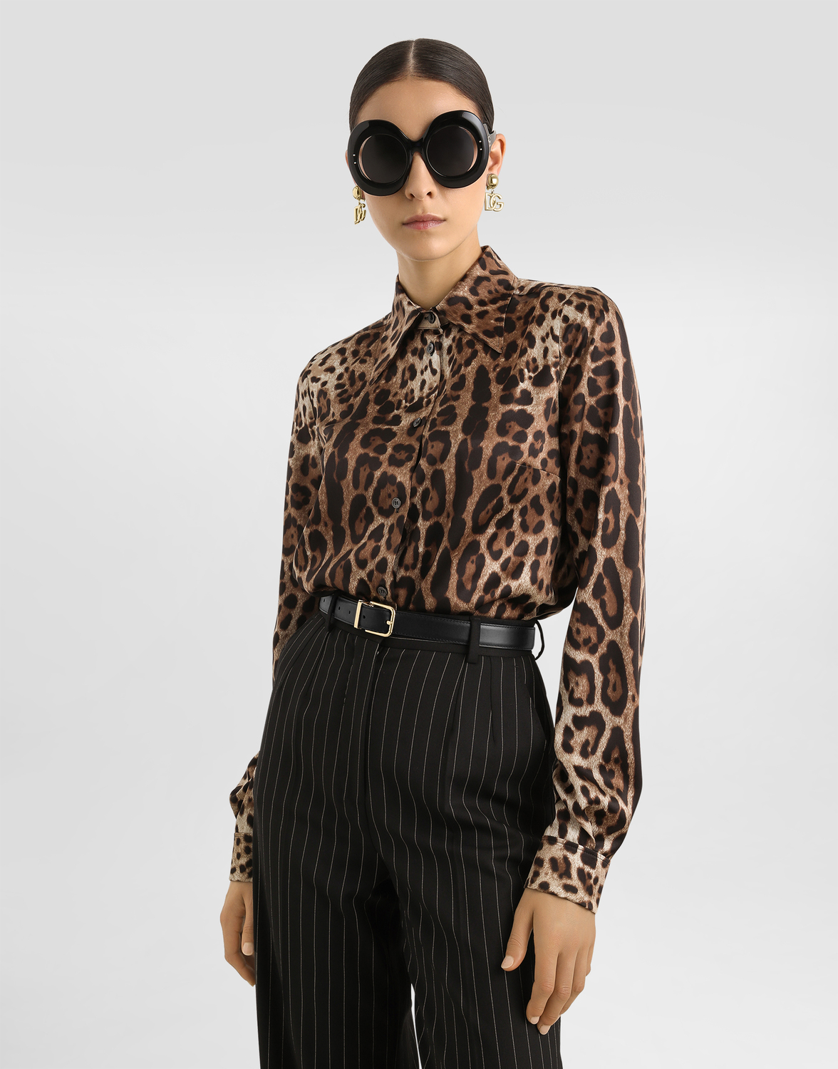 Атласная рубашка с леопардовым принтом DOLCE & GABBANA, мультиколор — фото 4