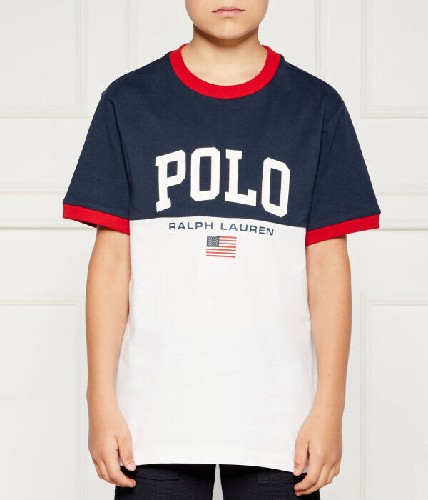 

Футболка детская Polo Ralph Lauren двухцветная с окантовкой, бело-синий