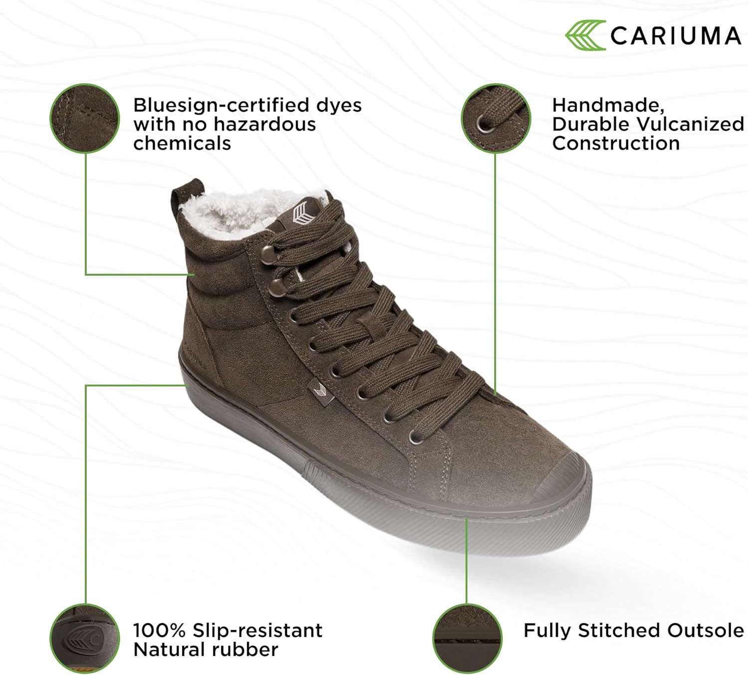 Ботинки Cariuma OCA Therma High Tops из замши, удобная обувь для мужчин, легкие и экологичные, универсальная повседневная обувь с 100 веганскими стельками и резиновой подошвой, Teak — фото 4