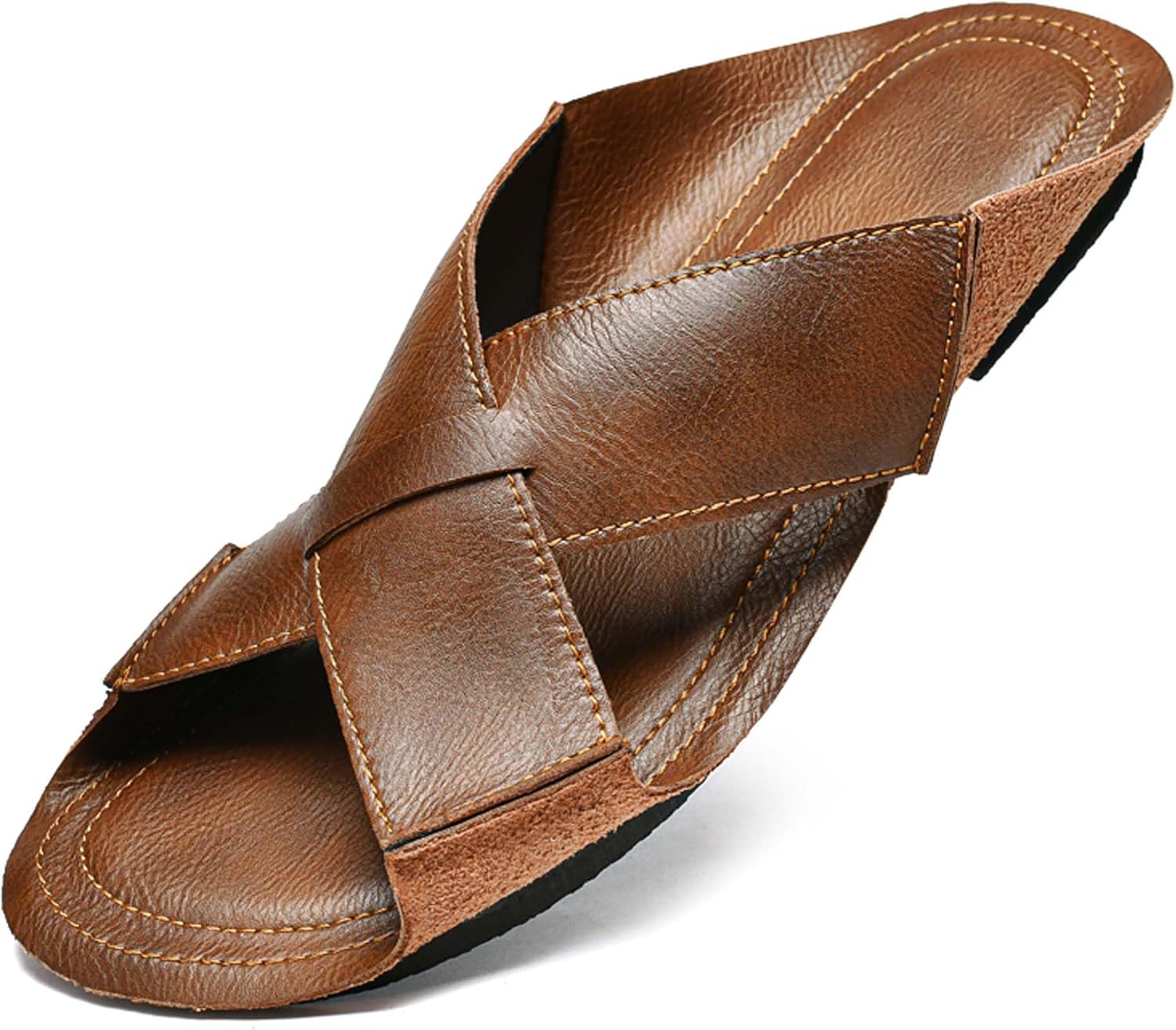 

Мужские кожаные модные повседневные шлепанцы Vtiao, удобные легкие нескользящие мягкие шлепанцы для лета, отдыха на улице и пляжа, премиальные кожаные шлепанцы, коричневый