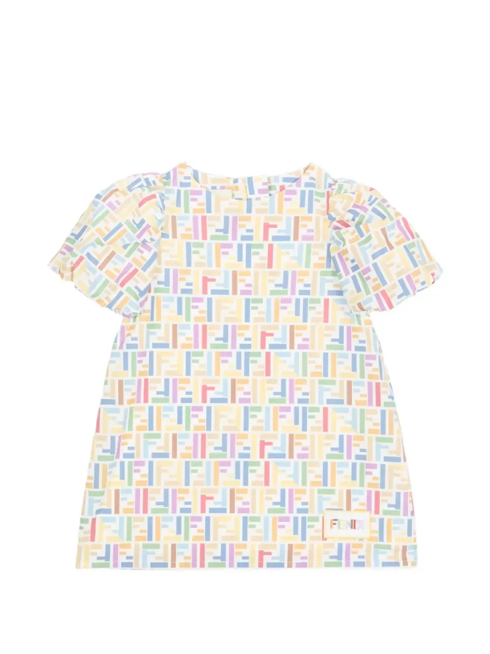 Платье с логотипом FF и пышными рукавами FENDI KIDS, белый