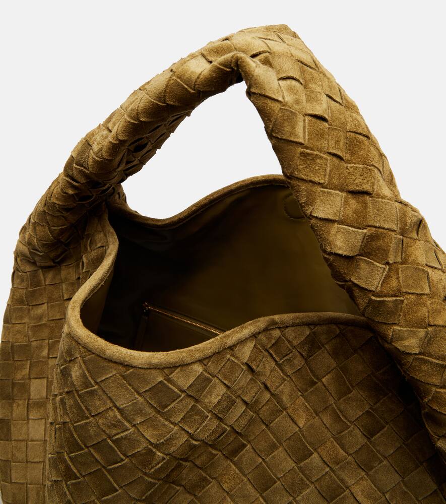 Сумка-тоут Hop Intrecciato большая из замши Bottega Veneta, Mud-M Brass — фото 3