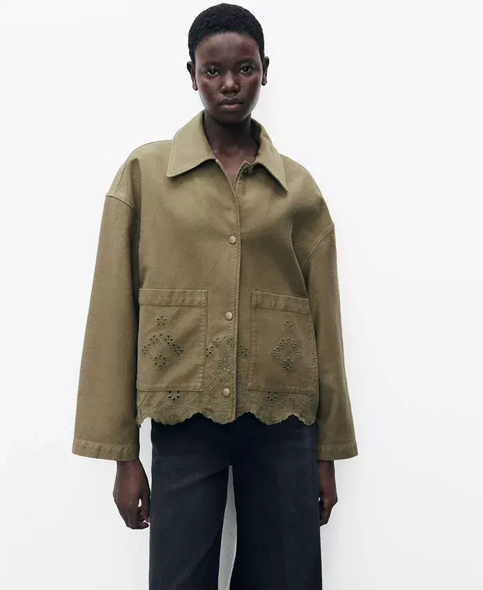 

Женская хлопковая верхняя рубашка с ажурными деталями MANGO, коричневый/бежевый