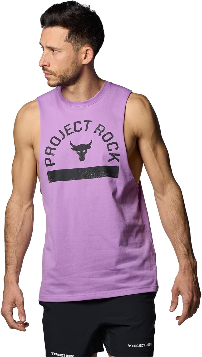 

Мужская тренировочная футболка UNDER ARMOUR с графическим принтом UA Project Rock, без рукавов, черный/фиолетовый