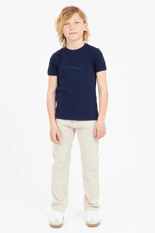 

Детская хлопковая футболка Guess, темно-синий