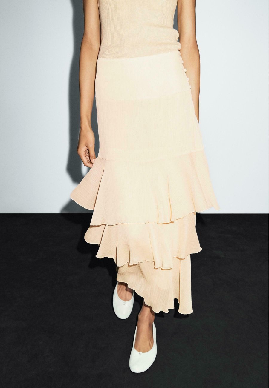 

Юбка Massimo Dutti LONG RUFFLED WITH SASH, Beige