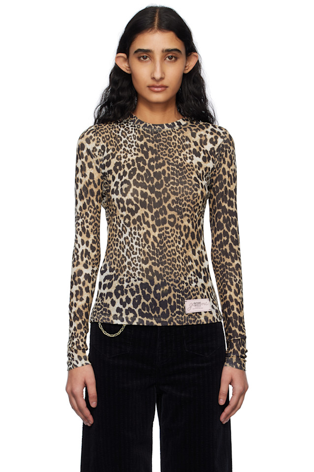

Леопардовая футболка с длинным рукавом Ganni, цвет leopard