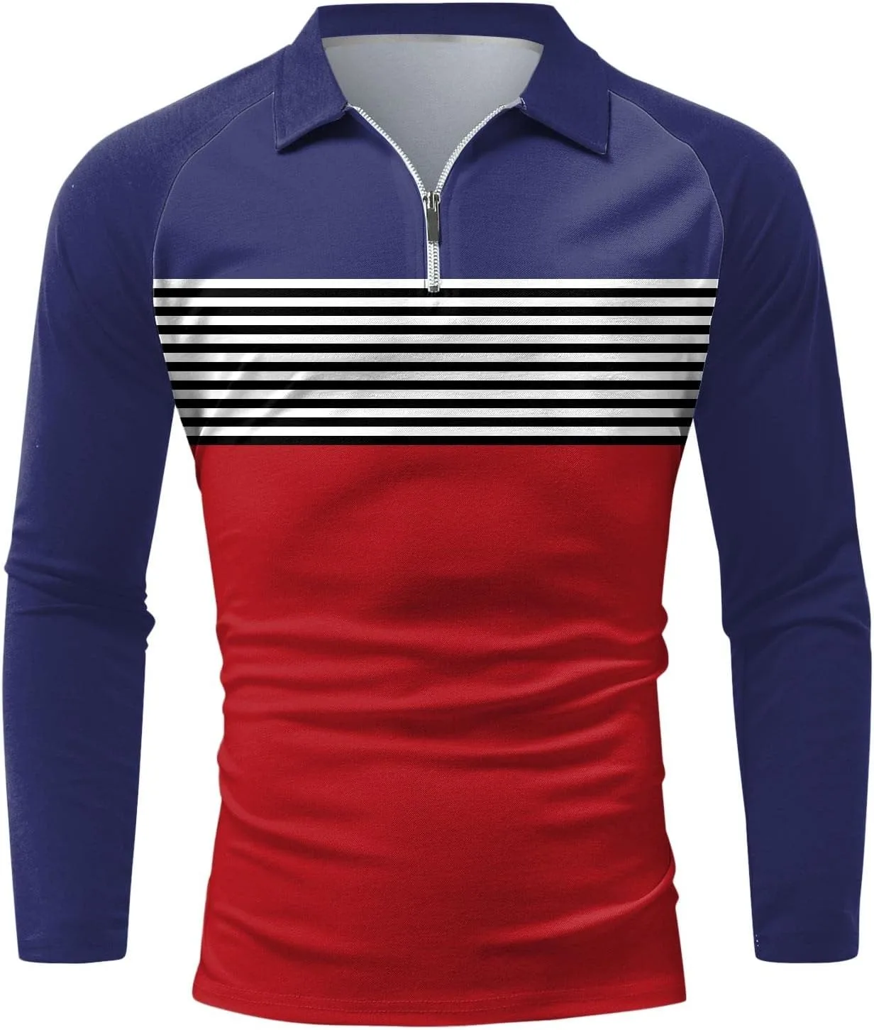 

Мужская поло с длинным рукавом и молнией на четверть, полосатая, классическая