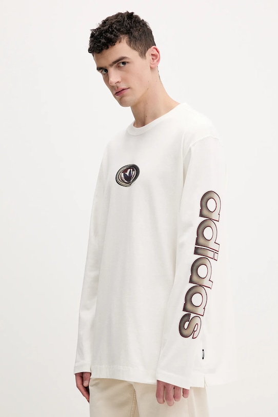 

Хлопковый лонгслив Adidas Originals, бежевый