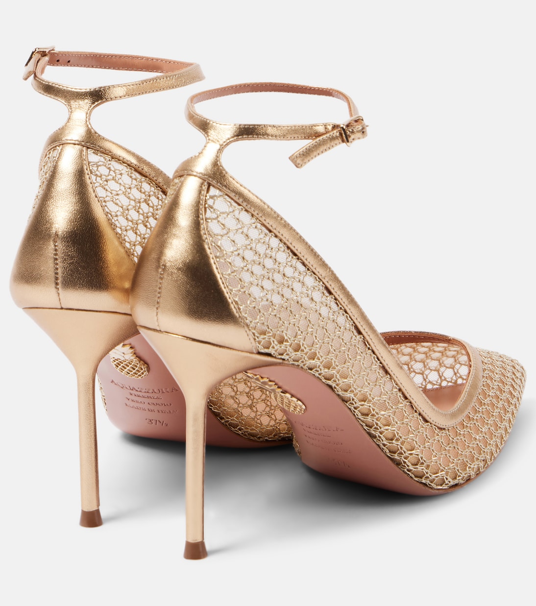 Туфли-лодочки Asha 85 с кожаной отделкой и сеткой Aquazzura, Light Gold — фото 2