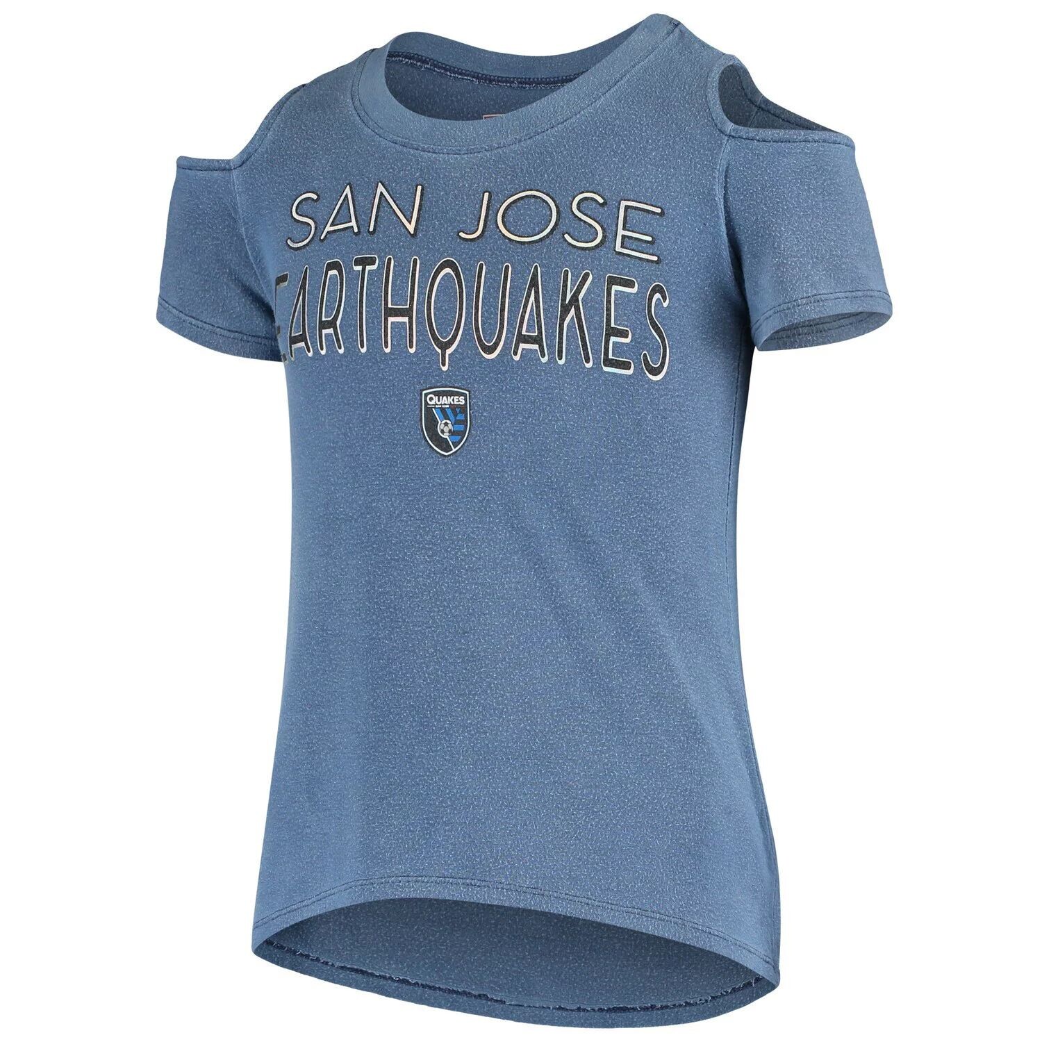 Синяя футболка с открытыми плечами для девочек и молодежи 5th & Ocean by New Era San Jose Earthquakes New Era — фото 2