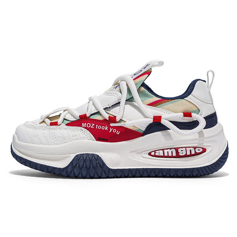 

Низкие, износостойкие, нескользящие, массивные, мужские кроссовки BAKE, White Blue Red
