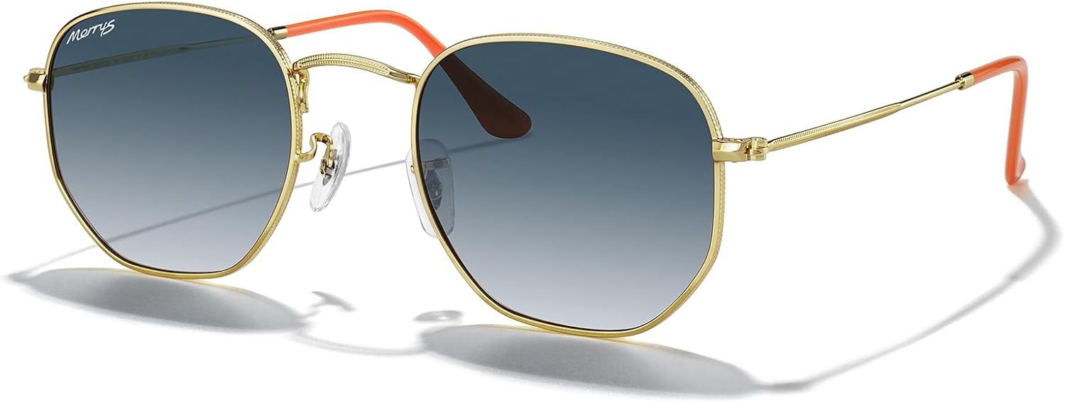 

Классические поляризованные солнцезащитные очки MERRY для женщин и мужчин, винтажные, многоугольные, квадратные, модель S6548 MERRY'S, Polished Gold Frame/Blue Gradient Lens