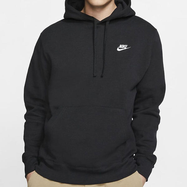 Толстовка Nike Sportswear Club Fleece Pullover Hoodie 'Black white', черный — фото 2