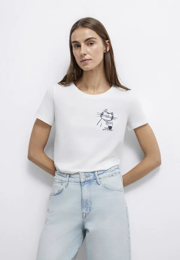 

Футболка с графическим принтом кошки Mavi, Antique White, Белый, Футболка с графическим принтом кошки Mavi, Antique White