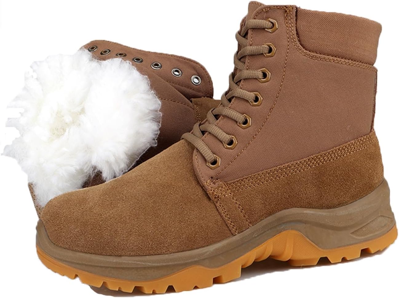 

Женские и мужские зимние сапоги DHAEY, удобные, теплые, с меховой подкладкой, на шнуровке, с противоскользящей резиновой подошвой, унисекс, высокие зимние ботинки для холодной погоды и улицы (Цвет: коричневый женский / 5,5 мужской)