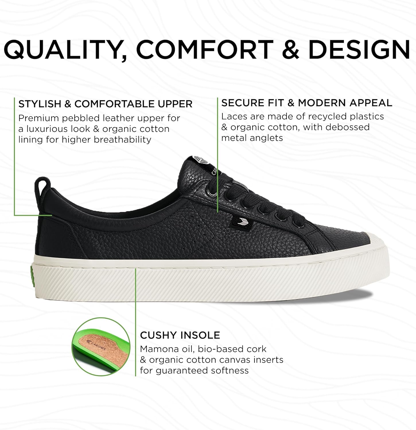 Кроссовки Cariuma OCA Low Premium Leather, удобная обувь для мужчин, легкая и экологичная, универсальная повседневная обувь с 100 веганскими стельками, резиновая подошва, черный — фото 2