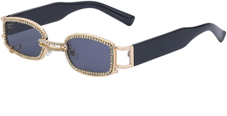 

Панк-солнцезащитные очки для женщин, модные очки с кристаллами, маленькая оправа, солнцезащитные очки для мужчин, защита от УФ-излучения UV400, прозрачные очки MTZJH, Gold Gray