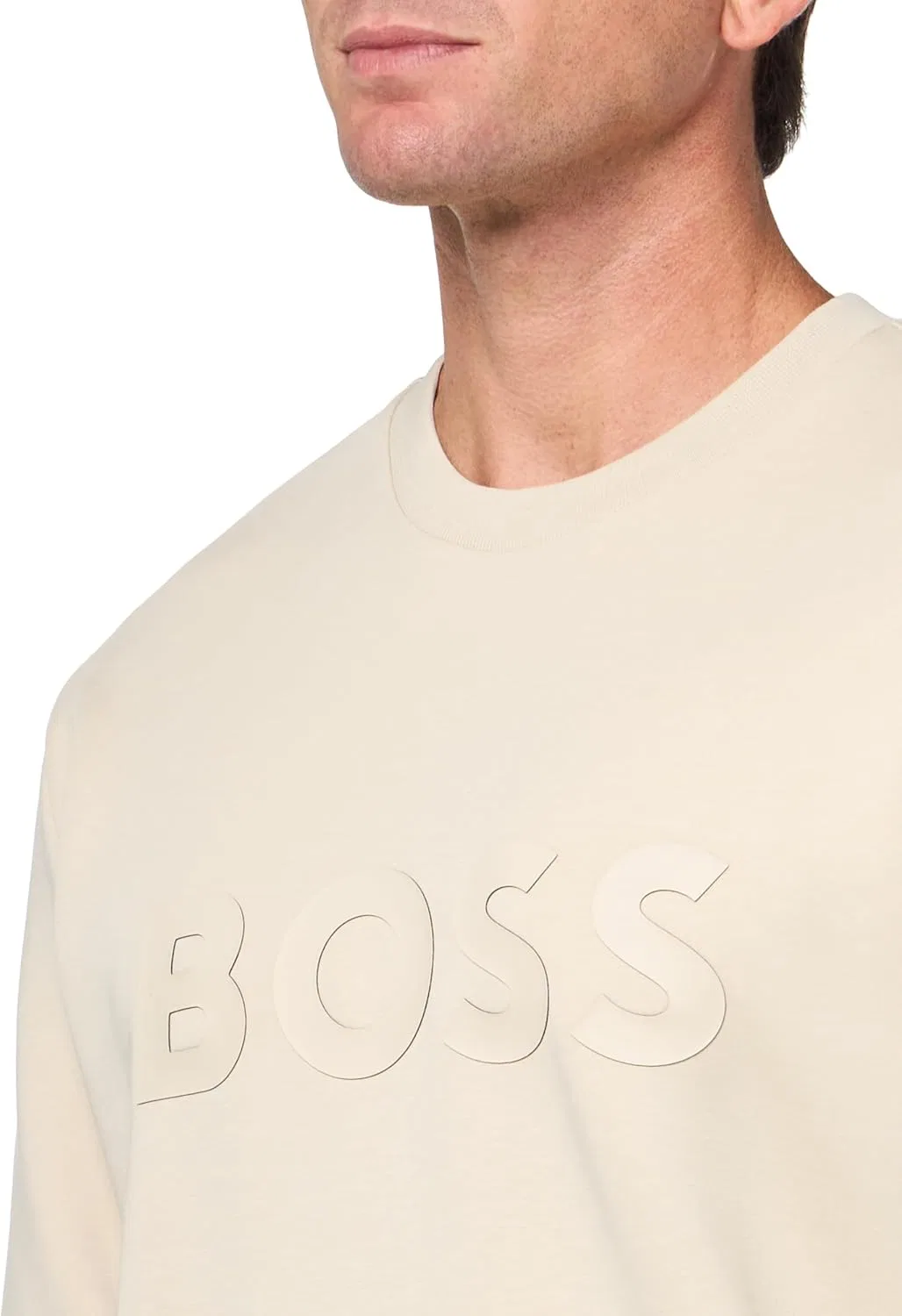 Мужская толстовка BOSS с круглым вырезом и культовым логотипом Boss, Peyote Beige — фото 3
