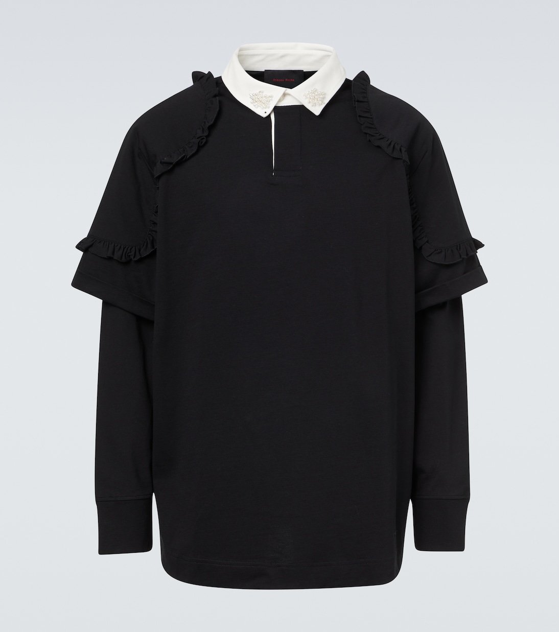 

Рубашка-поло из многослойного хлопкового джерси с оборками Simone Rocha, Black\Pearl