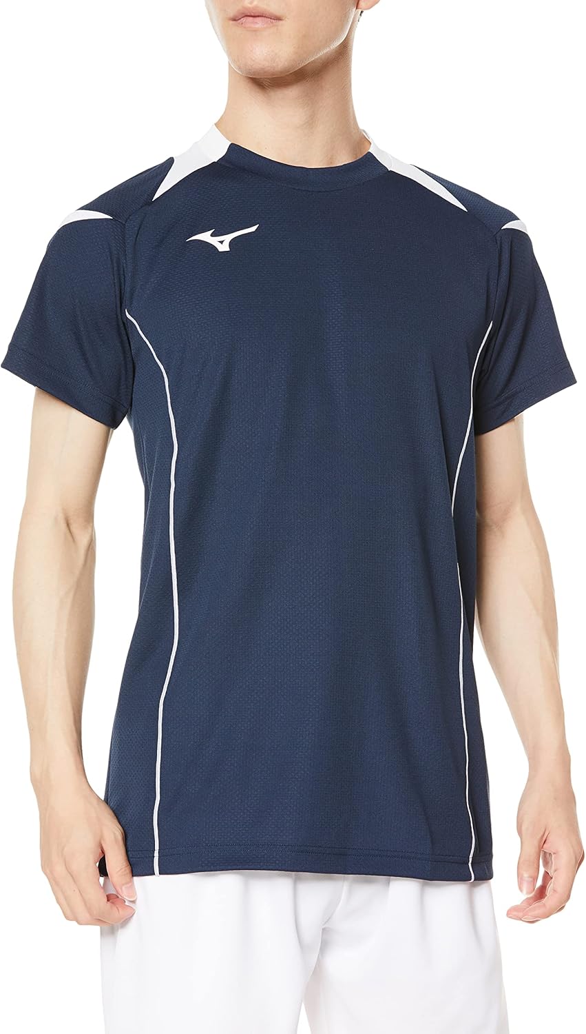 

Волейбольная футболка Mizuno V2MA2111, игровая футболка, с коротким рукавом, влагоотводящая, быстросохнущая, доступна в детском варианте, темно-синий/белый