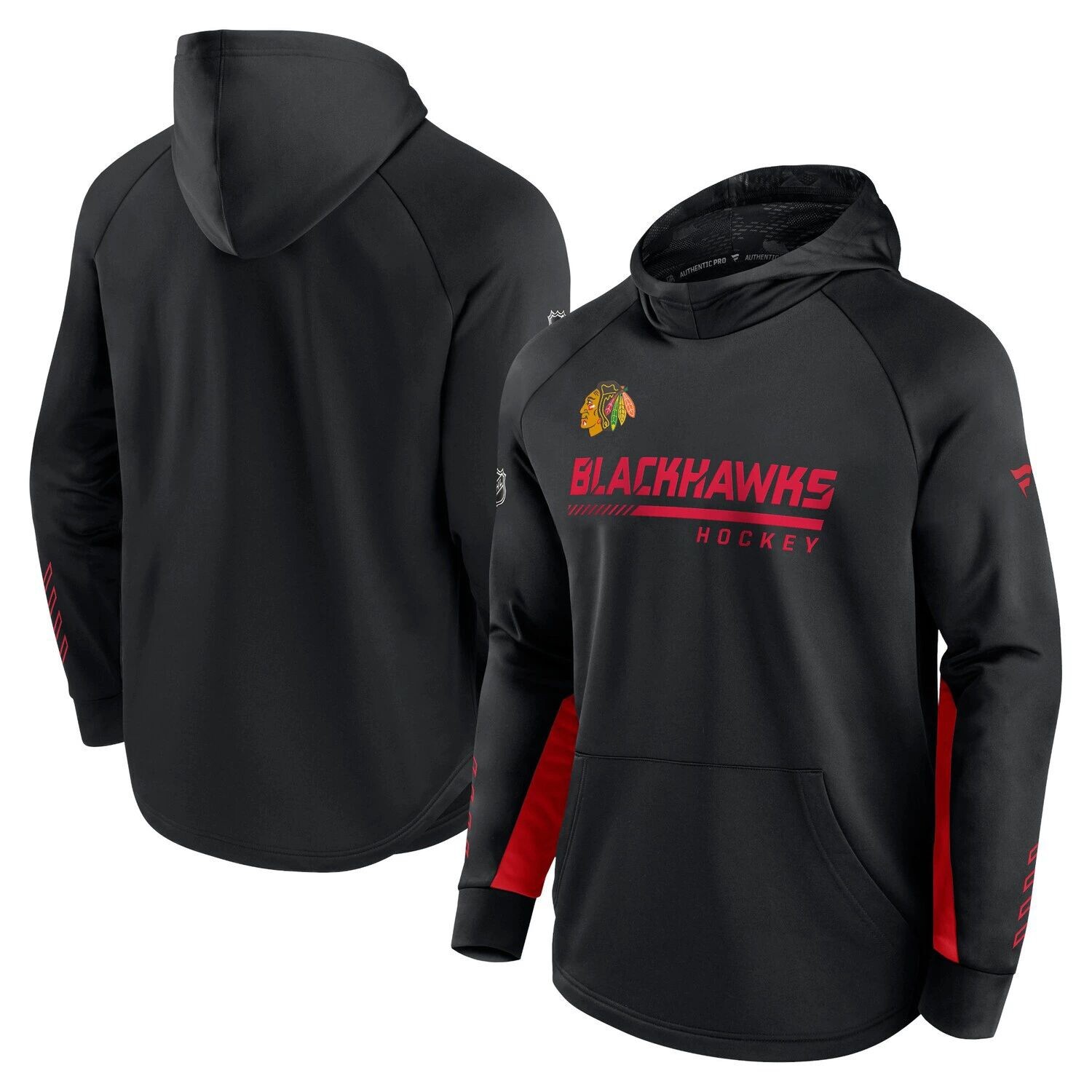

Мужской черный пуловер с капюшоном Fanatics с логотипом Chicago Blackhawks Authentic Pro Locker Room и пуловер с капюшоном