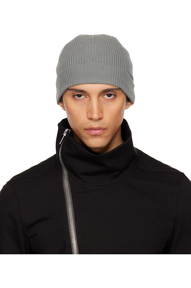 

Rick Owens Шапка-Бини в рубчик серого цвета с изображением храма