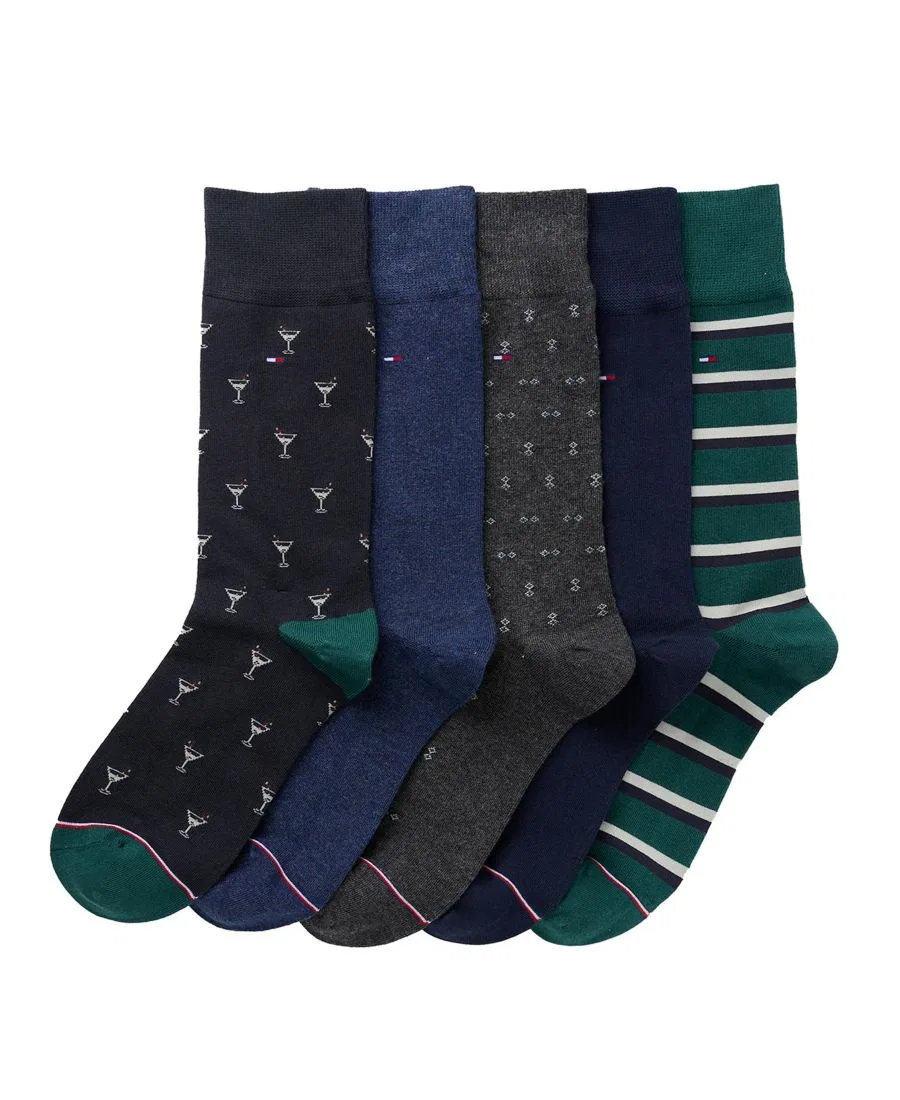Мужские классические носки средней высоты, 5 пар Tommy Hilfiger, Black/Blue/Brown/Green