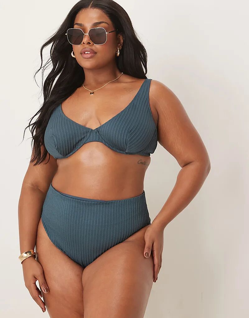

Плавки-бикини Curve Riddy с высокой талией и высоким вырезом на бедрах ASOS DESIGN, сланцево-голубого цвета Asos Curve