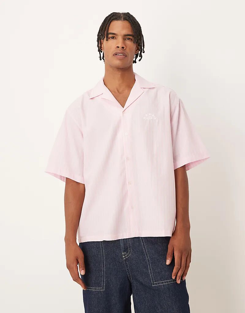 

Рубашка свободного кроя ASOS DESIGN с воротником-стойкой и вышивкой в розовые и белые полосы