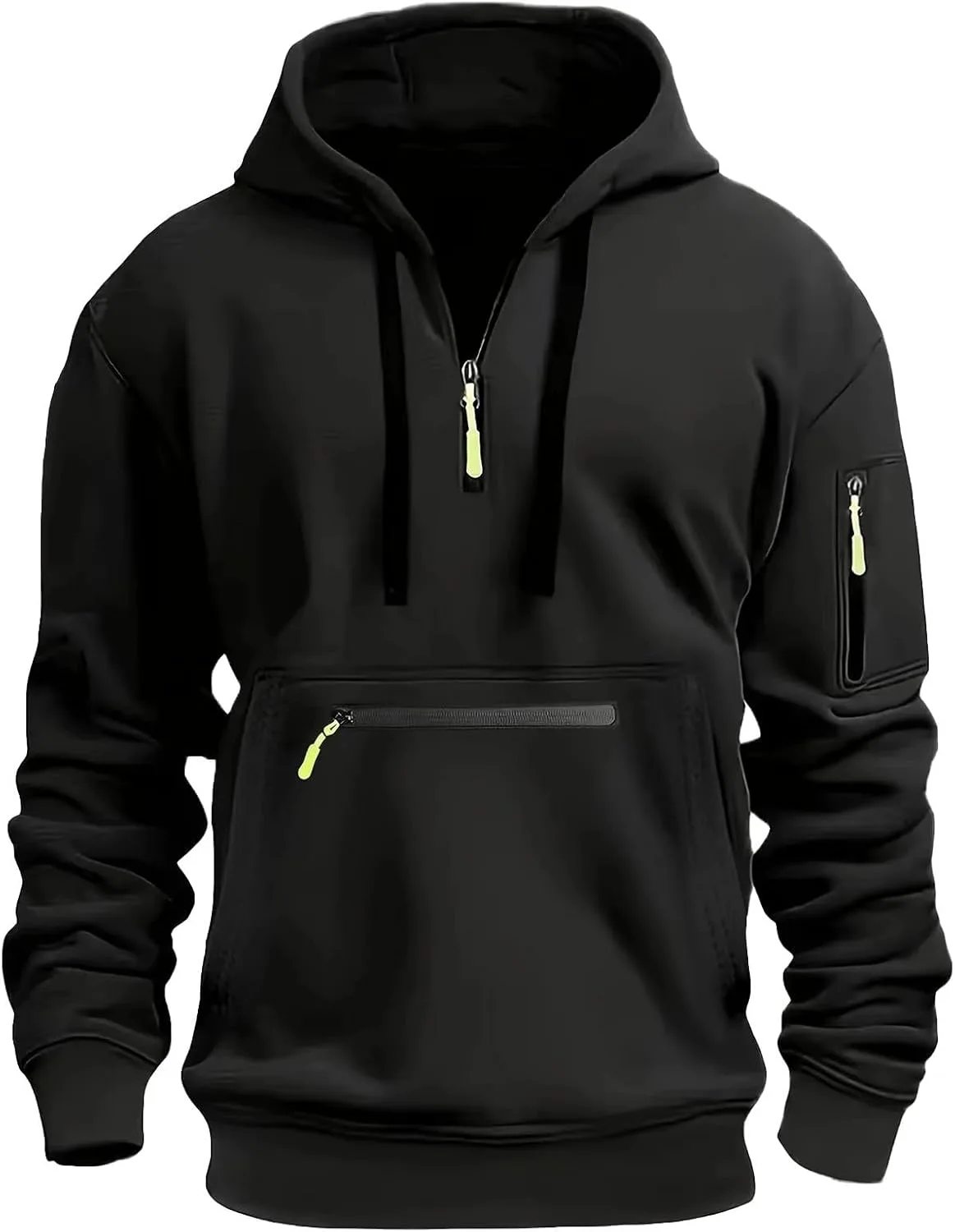Толстовка Quarter Zip для мужчин, флисовая, с капюшоном и карманами