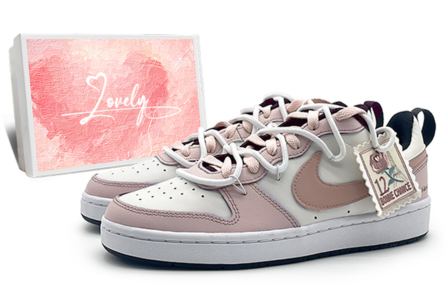 

Кроссовки Nike Court Borough Skateboard Shoes Women's Low-Top White Pink, розовый