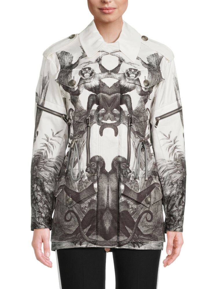 

Куртка с кожаной отделкой и принтом обезьяны Burberry, цвет Black White